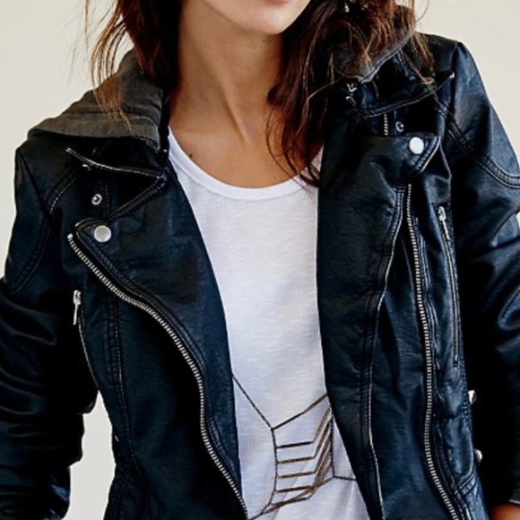 Free People Vegan Leather Jacket with attached hoodie - Picture 2 of 3
